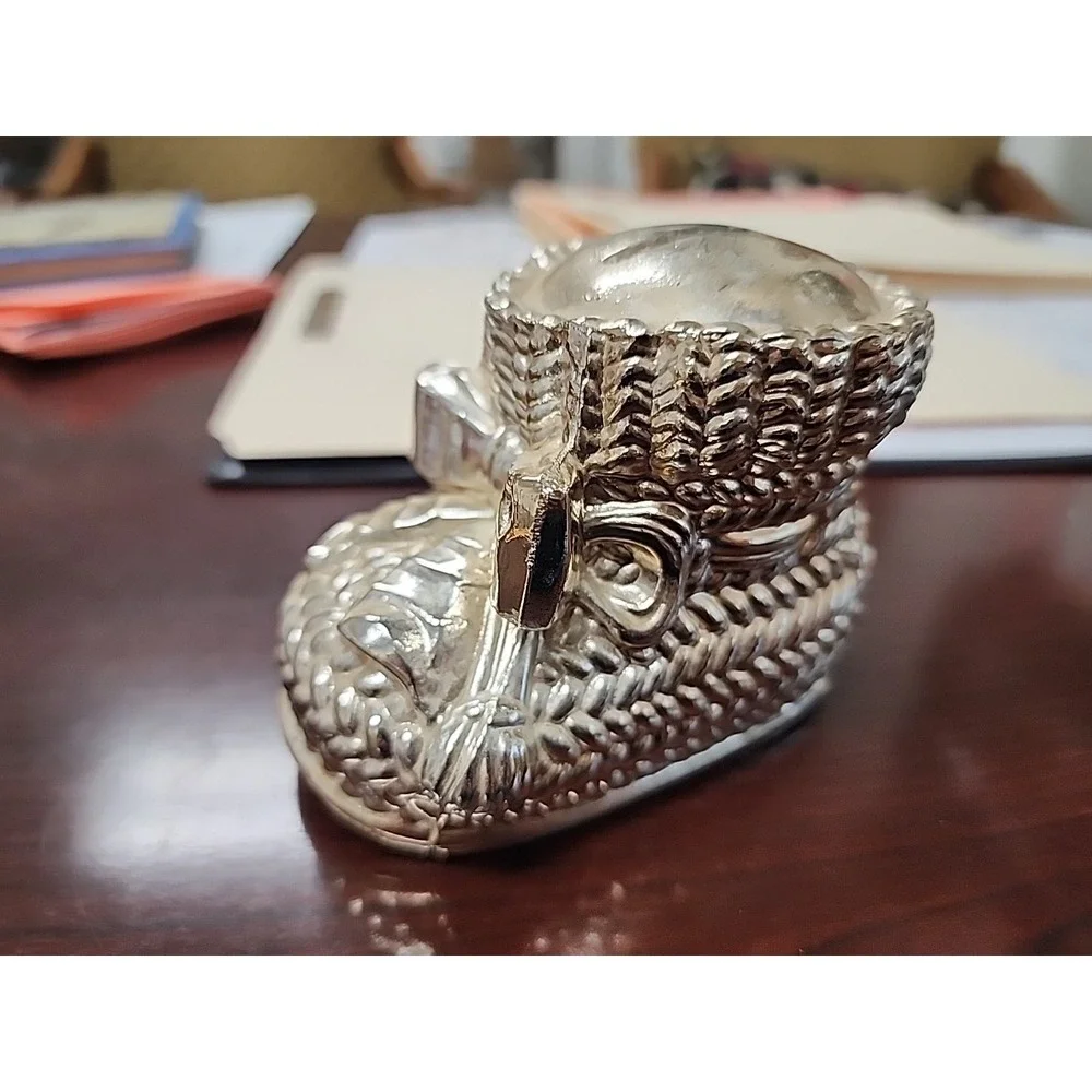 Vintage Leonard Silver Plate Piggy Bank Baby‎ Shoe Bootie Coin Bank